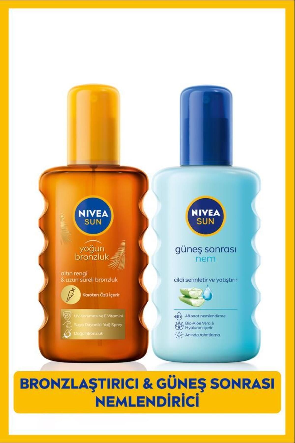 NIVEA SUN Karoten Özlü Yoğun Bronzlaştırıcı Güneş Yağ Sprey 200ml, Nemlendirici Güneş Sonrası Spreyi 200ml