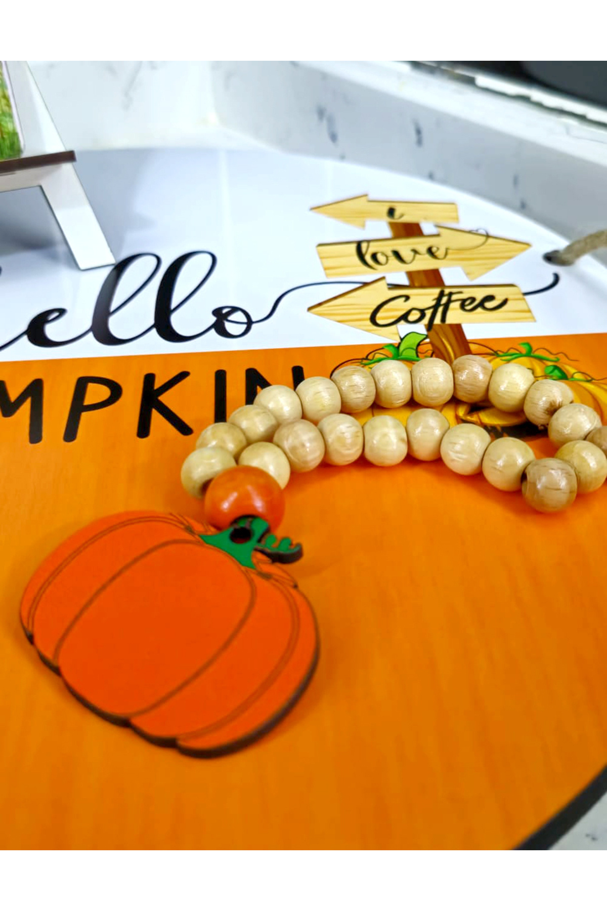Ahşap Hello Pumpkin Yazılı Sunum Tepsisi Sunumluk 10 Adet Ahşap Motto Kart 3