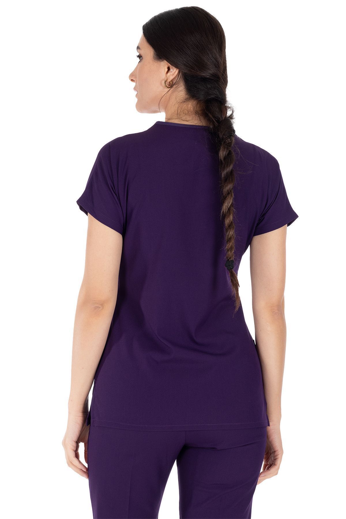 Alsancak Üniforma-Σκούρο μωβ Lycra Fine Fabric Scrubs Doctor Nurse Τζέρσεϊ χειρουργική στολή με νυχτερίδα 4