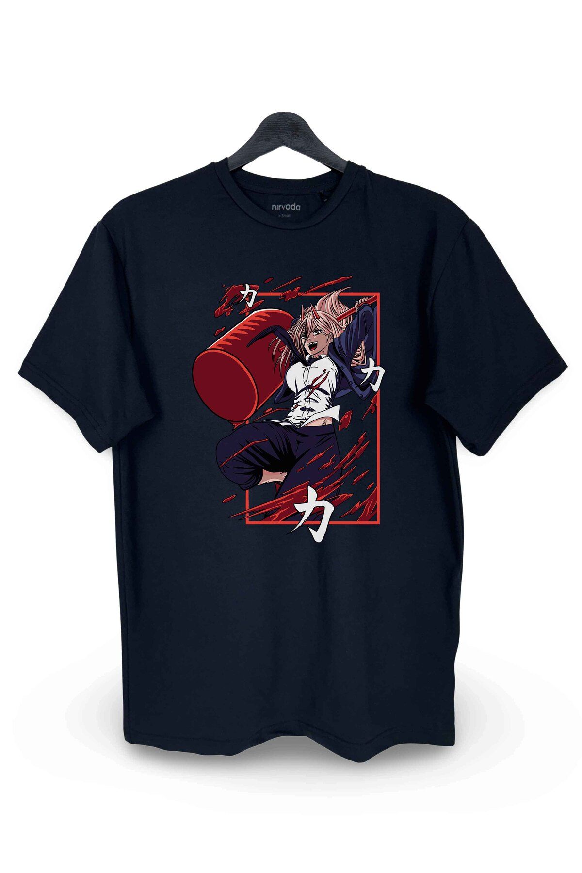 nirvoda Tricou Polera Chainsaw Man Printed Loose Fit Crew Deck Anime Manga Unisex - M