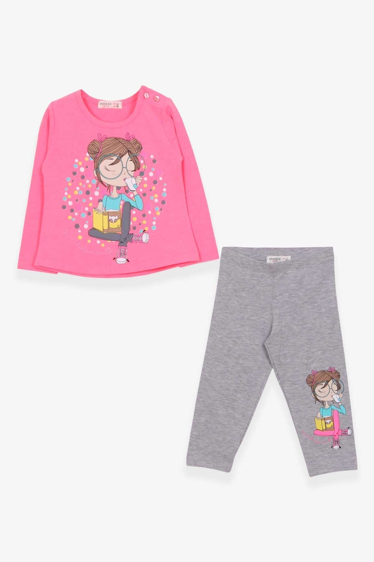 Girls Capri Tights Set Girls Printed 1.5-5 Years, Neon Pink