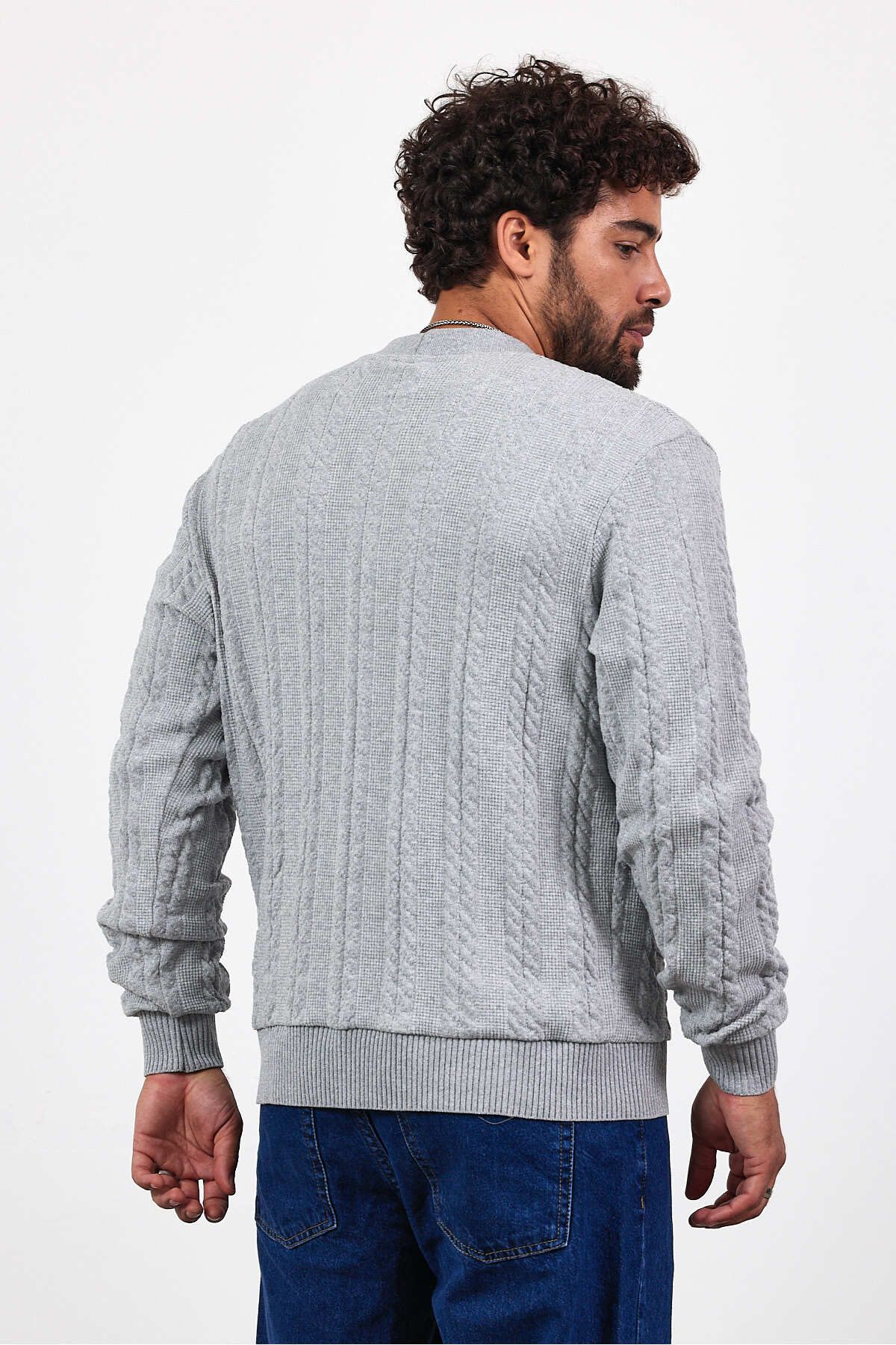 MADZEYMODA-Ανδρική πλεκτή ζακέτα με κουμπιά γκρι πλεκτή ζακέτα Mz89916 6