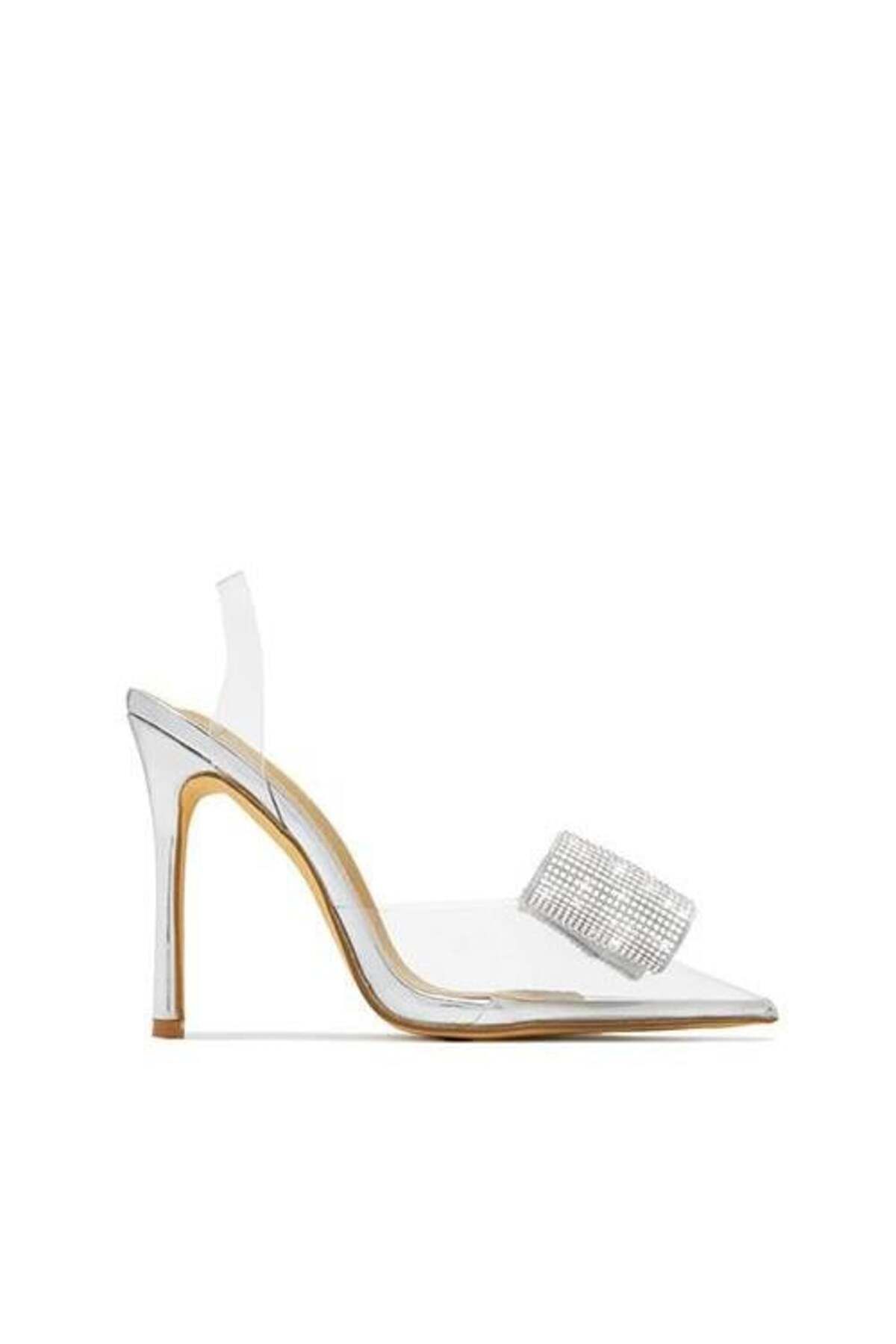 Giydim Gidiyor-Alona Crystal Stone Heeled Transparent Stiletto Silver 2