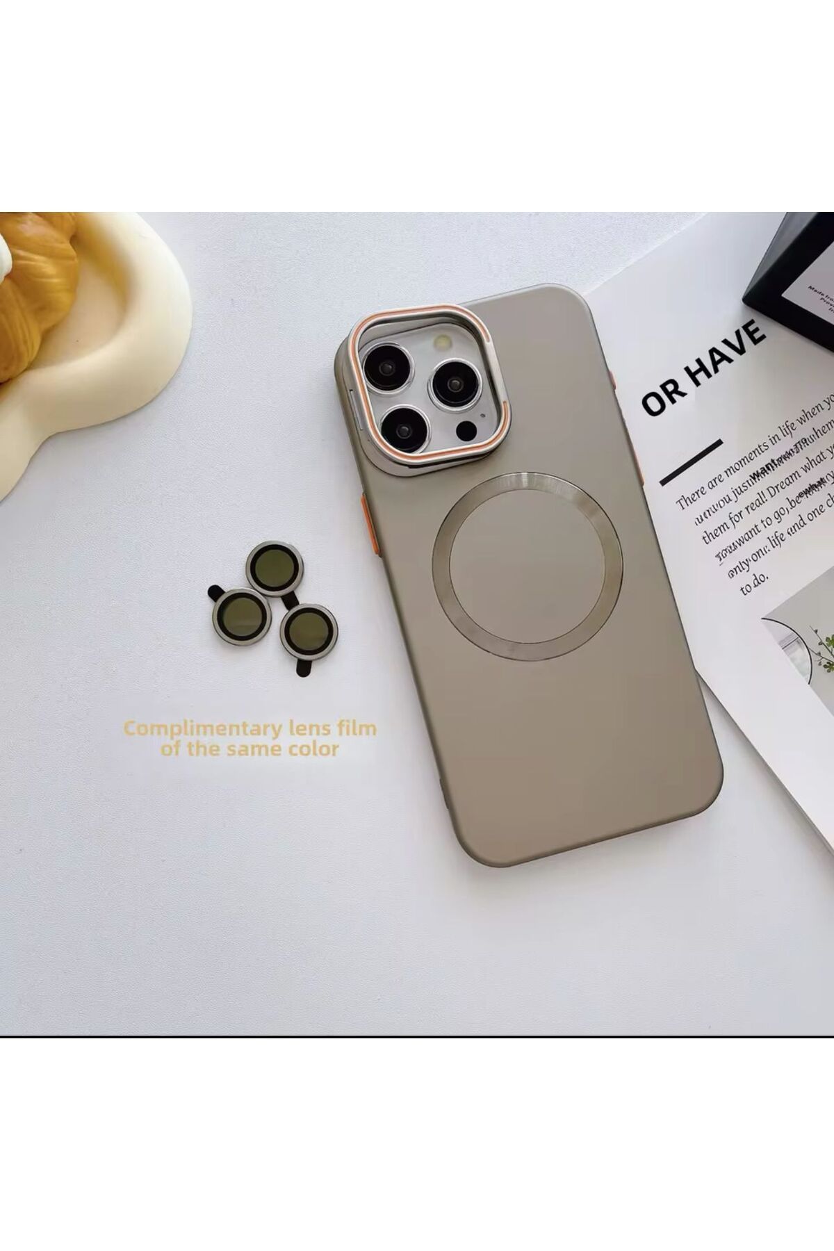 DC TECNO iPhone 15 Plus Uyumlu Magsafeli Lens Hediyeli Kamera Stantlı Sert Kapak Kılıf