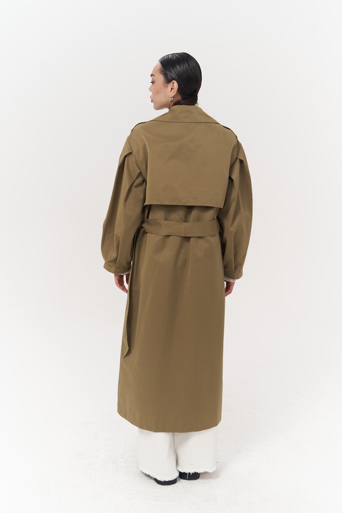 MAİ COLLECTİON-Aubree Khaki Oversize Trench Coat 3