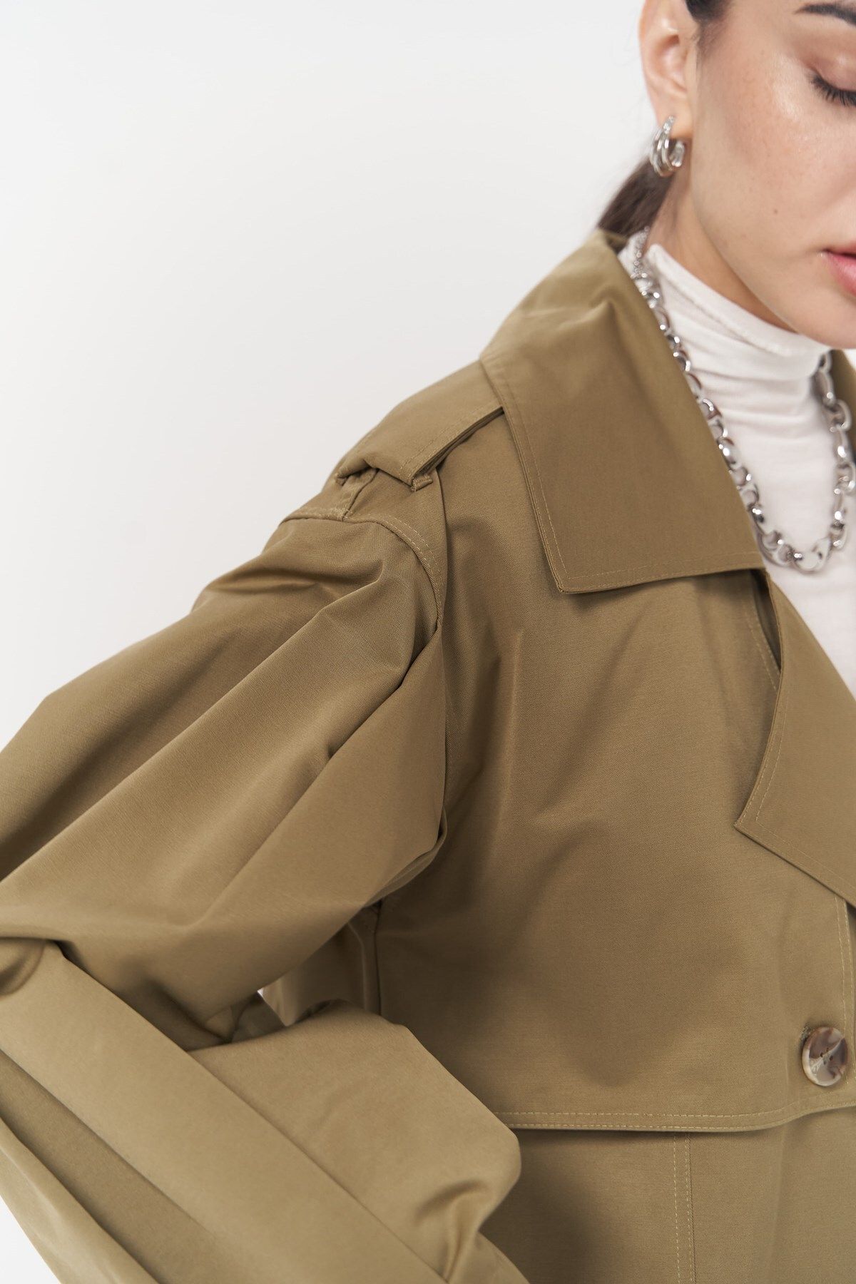 MAİ COLLECTİON-Aubree Khaki Oversize Trench Coat 7