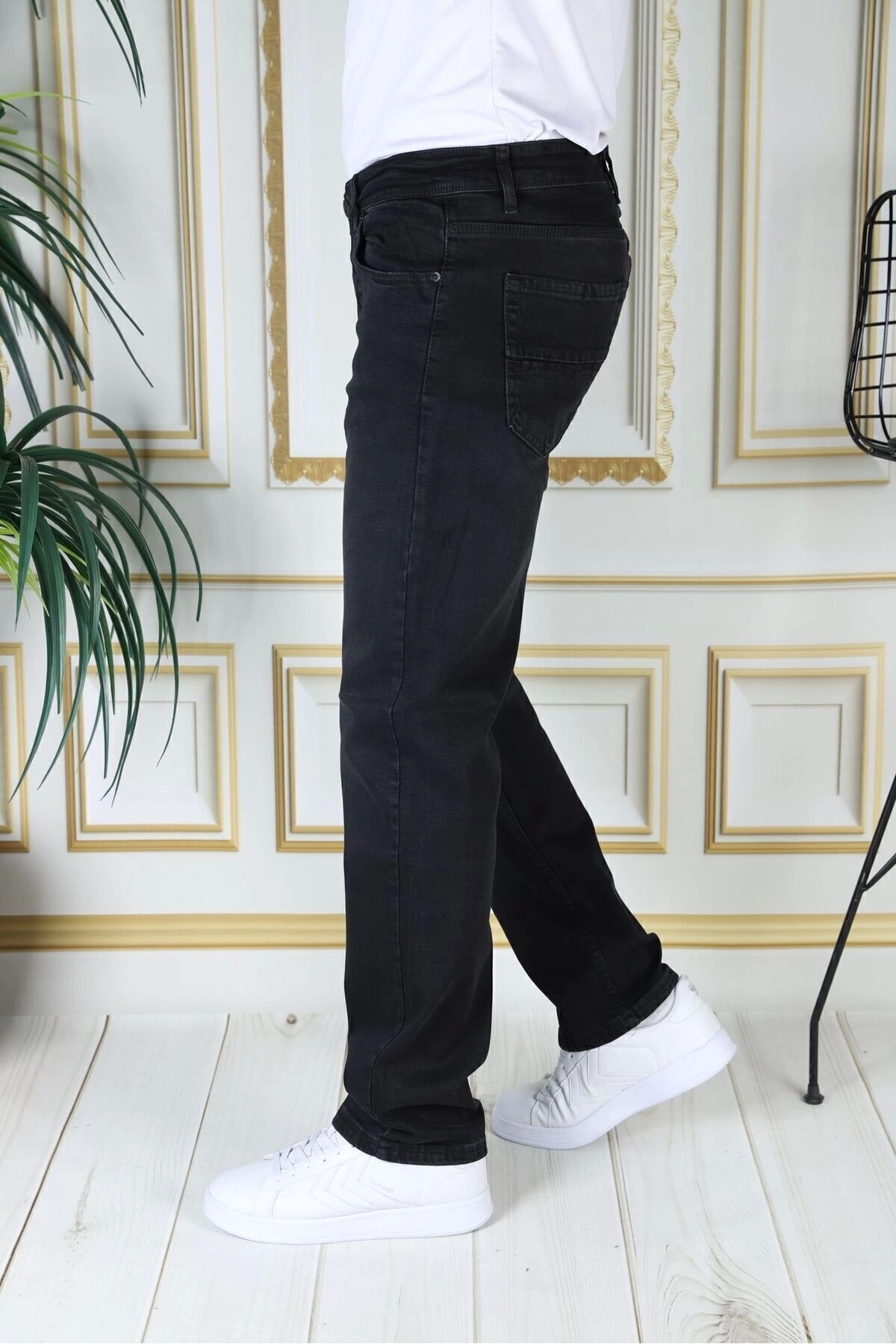 PHANTOM JEANS  Erkek Siyah Renk Regular Fit Rahat Kesim Esnek Likralı Denim Jeans Şık Kot Pantolon - Görsel 4