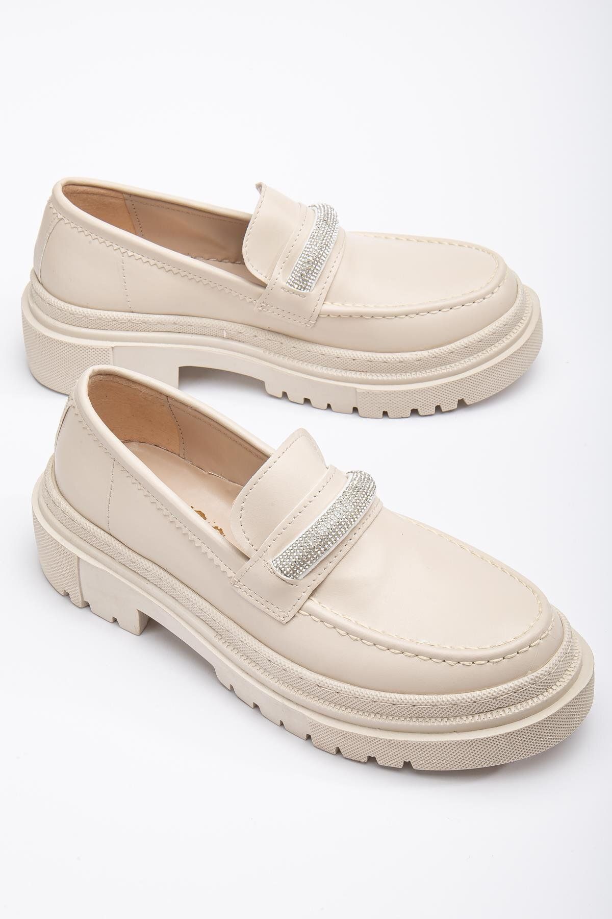 Dilimler Ayakkabı-Talpă groasă Stone Beige Mocasini de damă pantofi casual 1