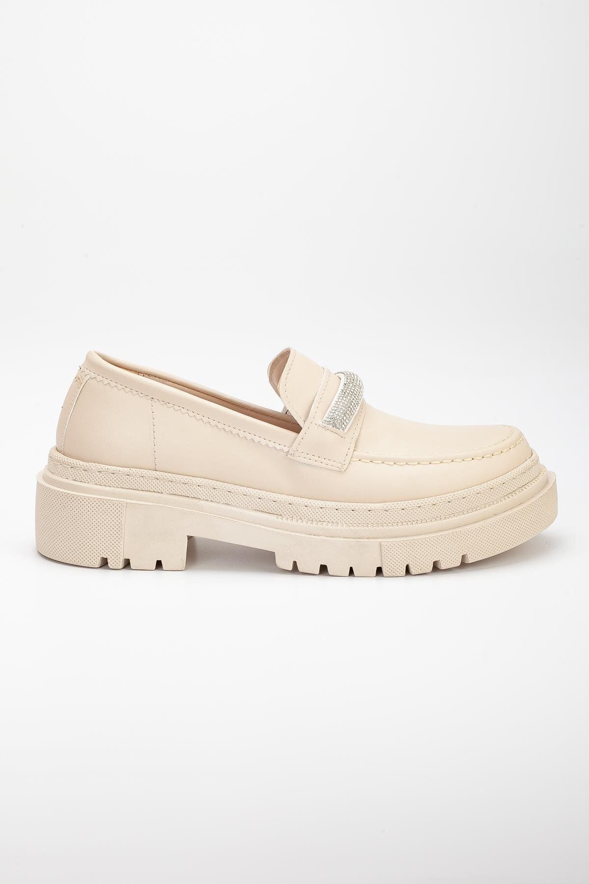 Dilimler Ayakkabı-Talpă groasă Stone Beige Mocasini de damă pantofi casual 3