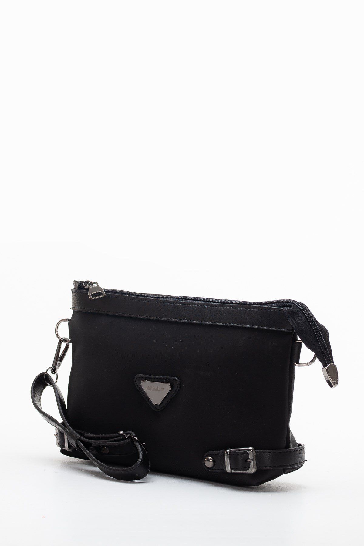 Dilimler Ayakkabı-Satin Look Black Women's Portfolio Bag with Long Short Strap 5