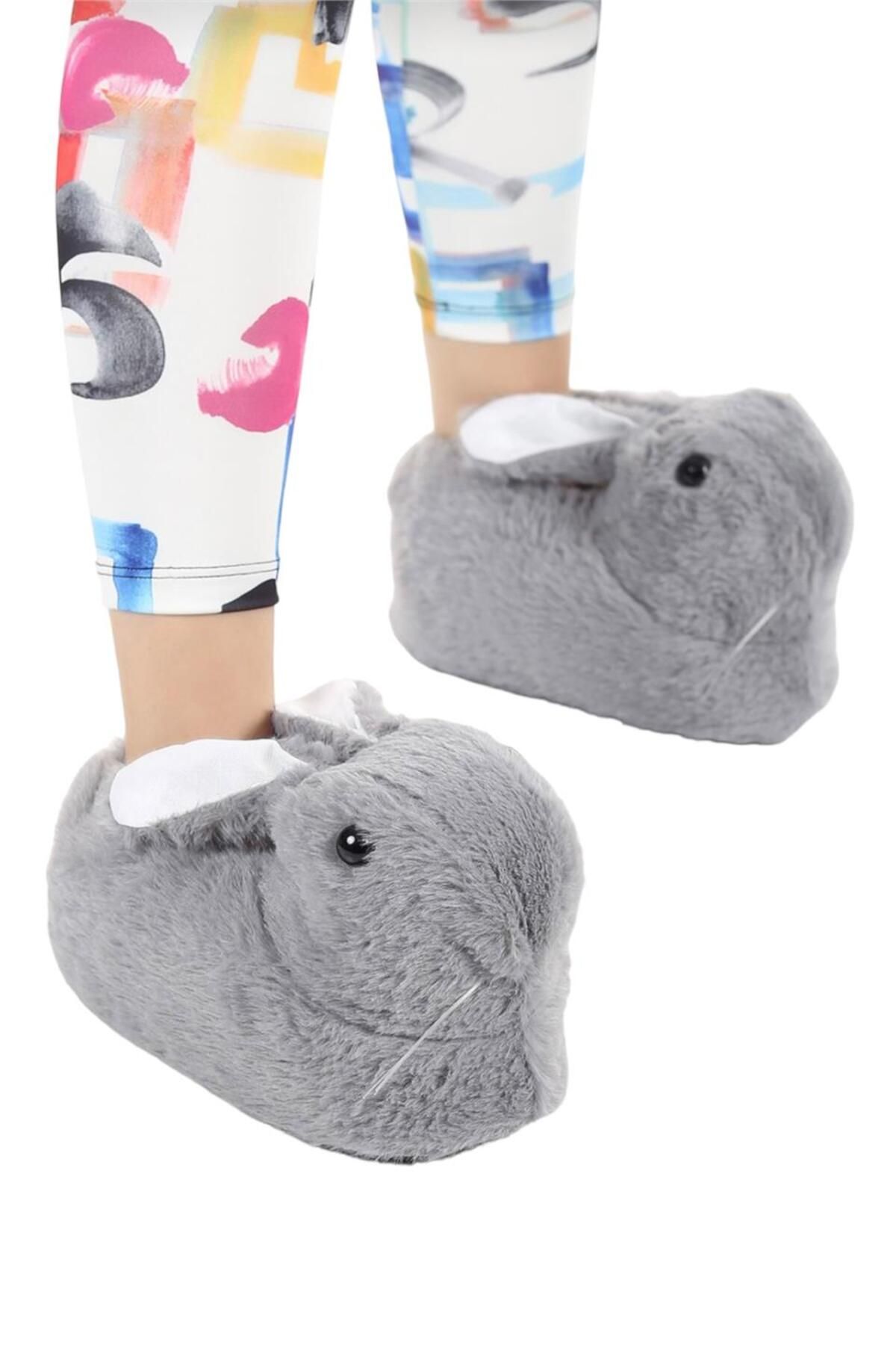 Liger-Plush Rabbit Figured Anti-Slip and Noise-Proof Home Slippers GRAY 3