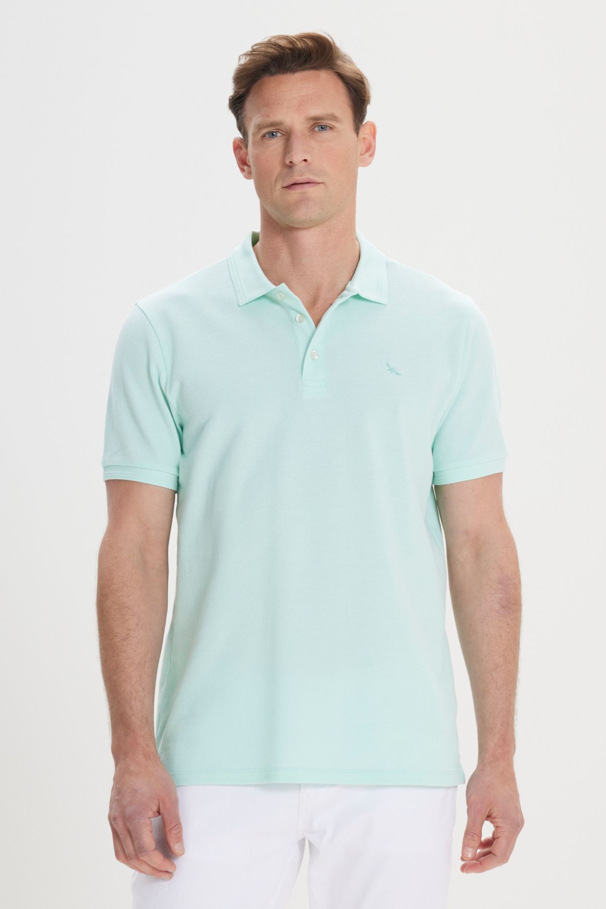 ALTINYILDIZ CLASSICS-Pánské mintové Slim Fit Polo límec Slim Fit 100% bavlna Tričko s krátkým rukávem 1