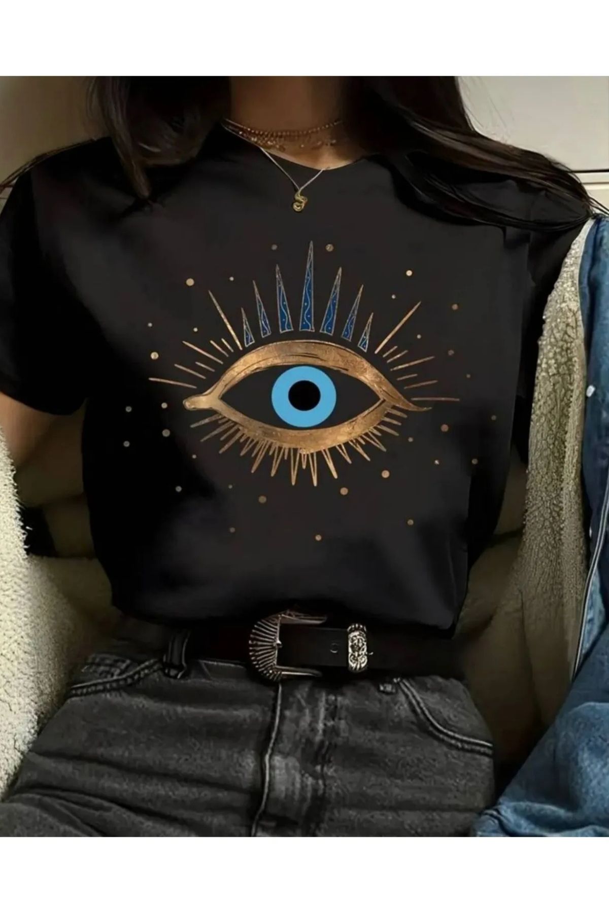 NEMESA Kadın/Kız Oversize Bisiklet Yaka Baskılı T-Shirt