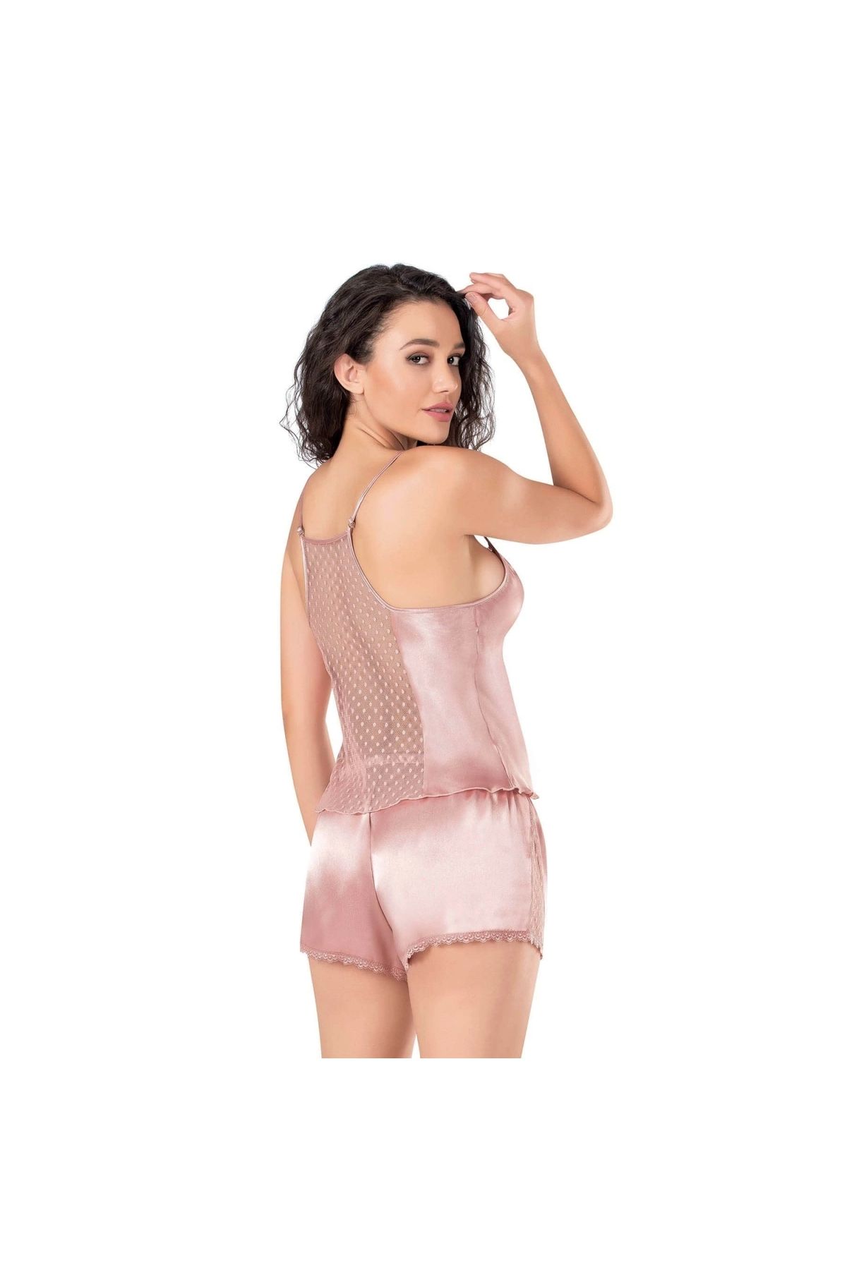 Marsilyan MARSİLYAN- Koyu Pudra Saten Babydoll Şort Takımı