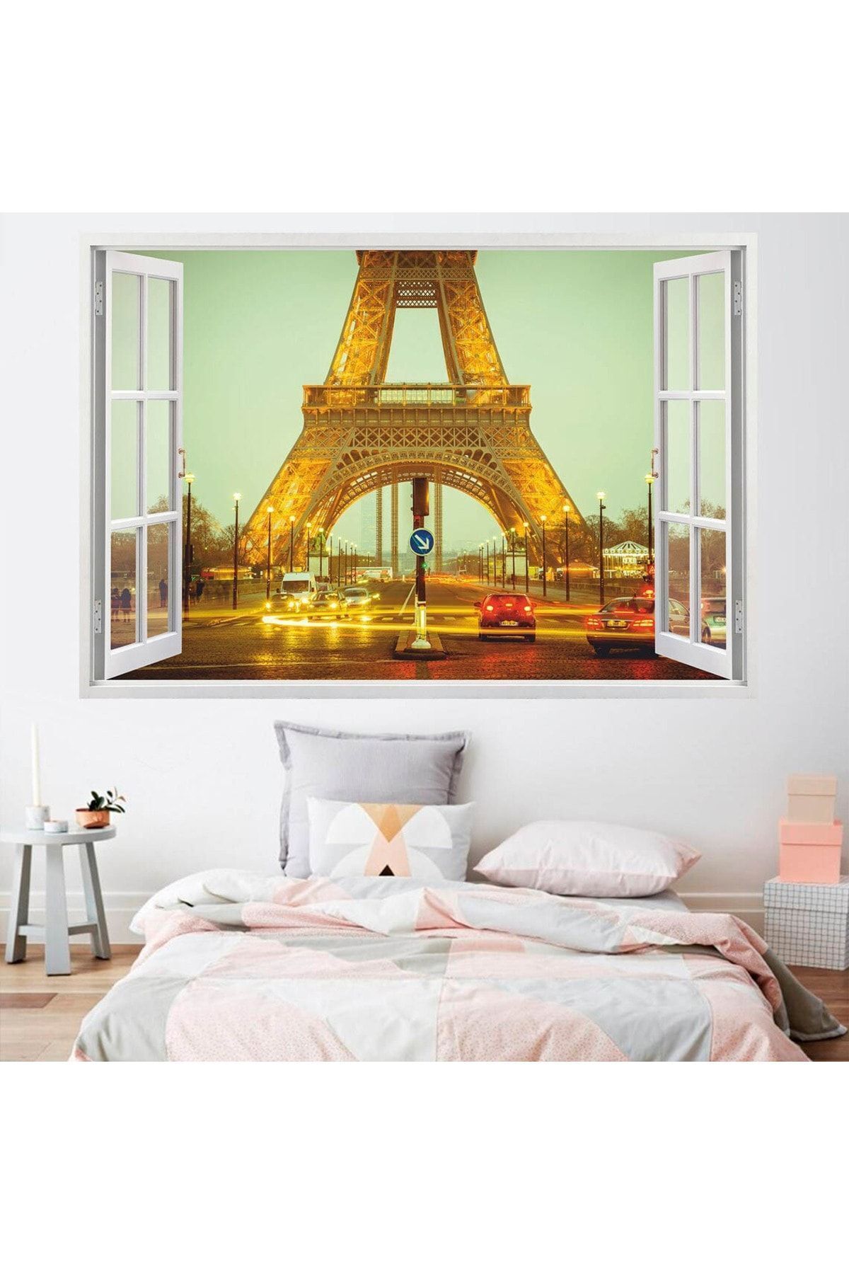 Eiffel Kulesi 3D Pencere Full Hd Baskı Duvar Sticker