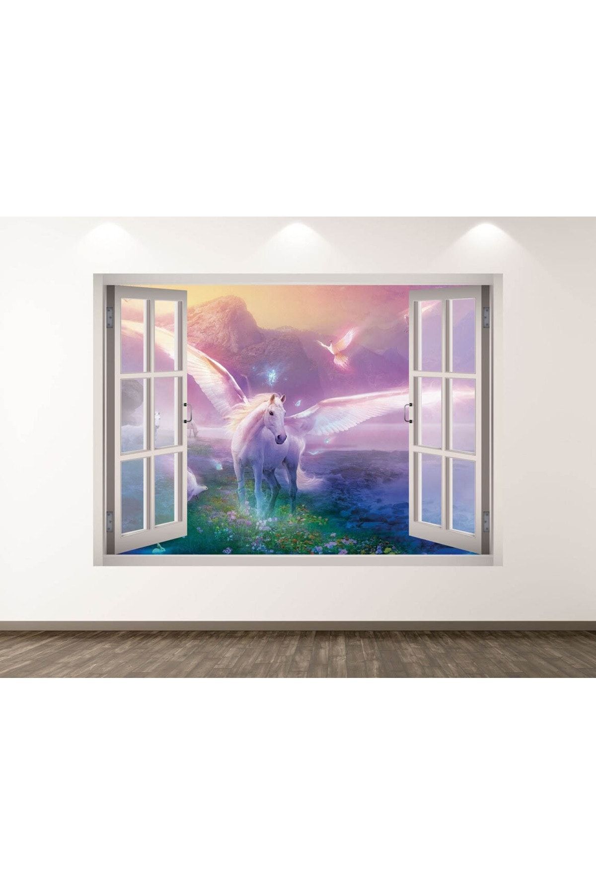 Unicorn Sihirli At Full Hd Baskı 3D Pencere Modern Duvar Sticker