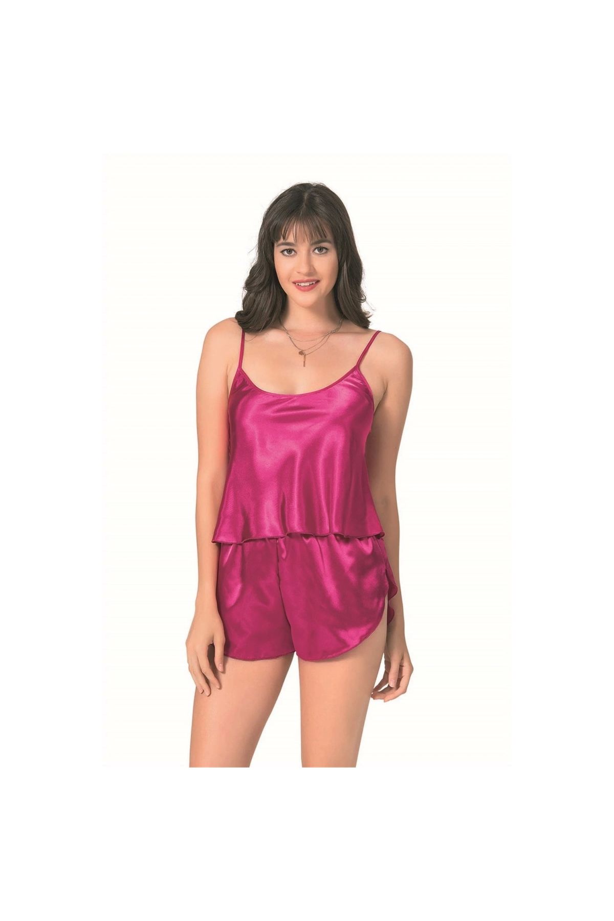 Marsilyan MARSİLYAN- Vişne Saten Babydoll Şort Takımı