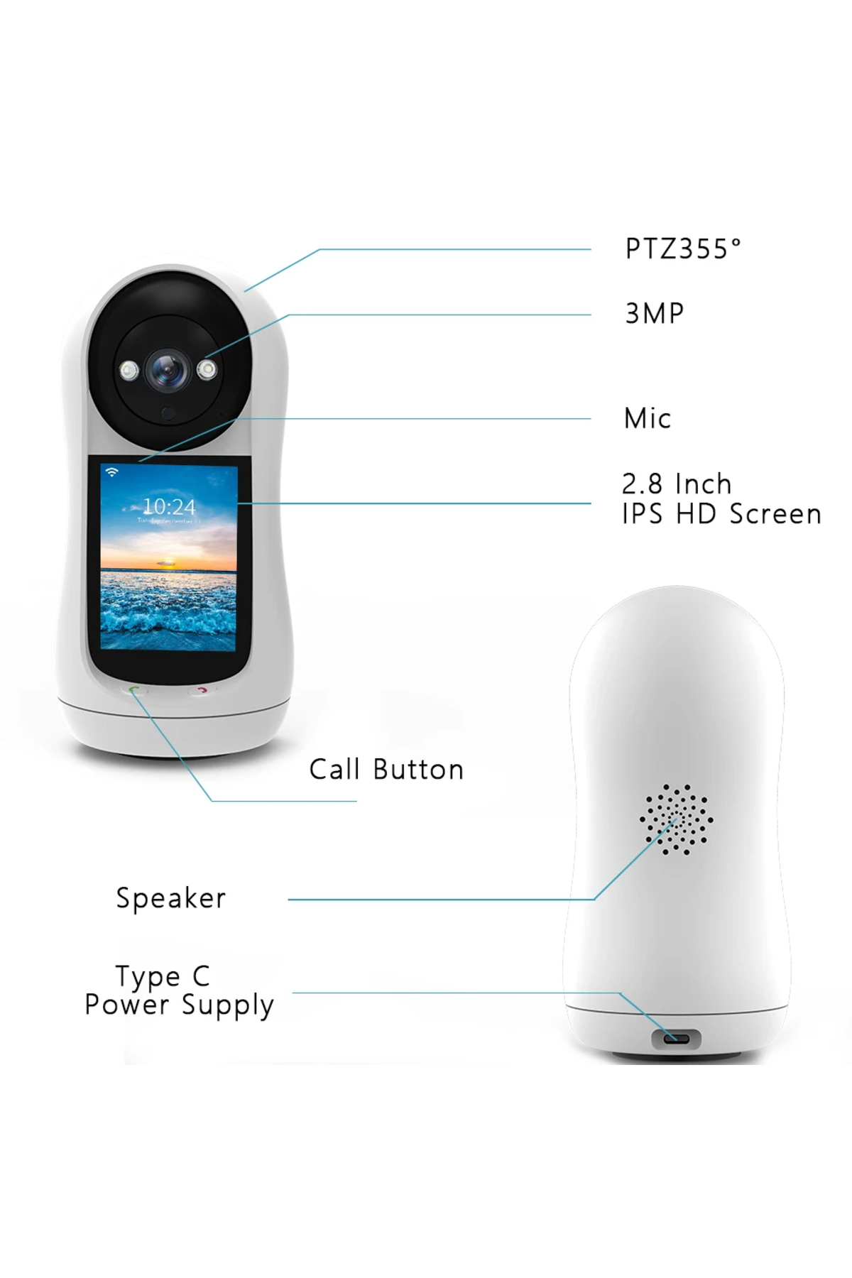 Dynego Wifi Kamera İle 2.8 İnç IPS Ekran Bebek Ağlaması Ses Algılama Güvenlik IP Kamera Bebek Kamerası fotoğrafı 2 (önizleme)