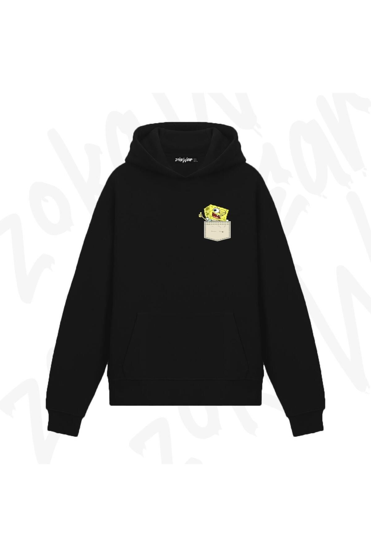 exans Hanorac Cu Glugă Cu Imprimeu Sunger Bob Pocket Design Unisex - XL