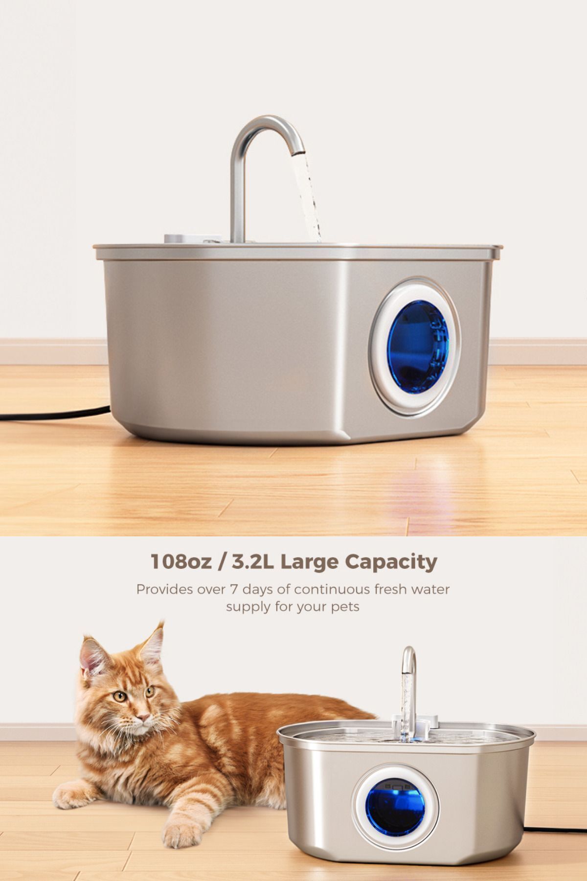 Kamardey-3.2 L Stainless Steel Cat Dog Automatic Water Dispenser - with Water Level Indicator and Sensor 8