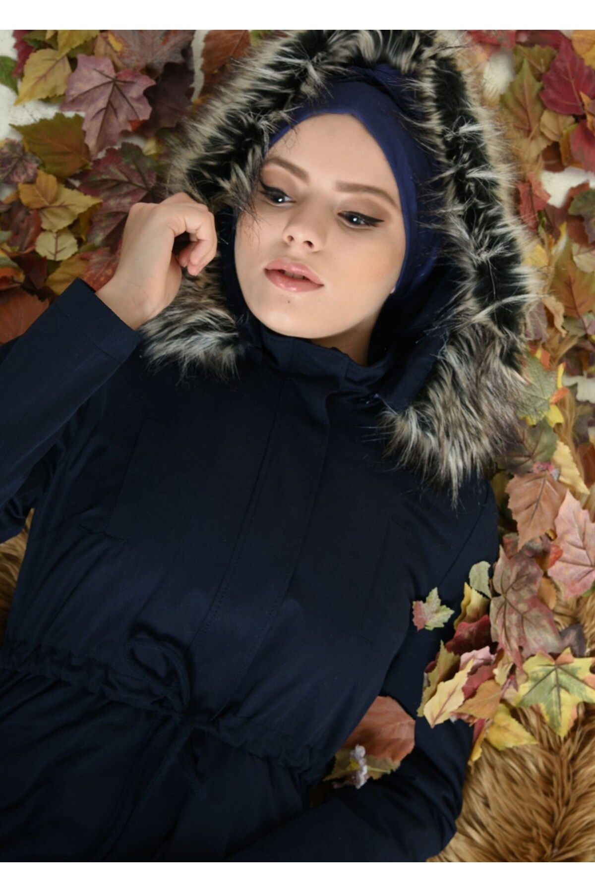 PARKA 9766 کلاهدار خز مصنوعی کمر بند دار Alvina