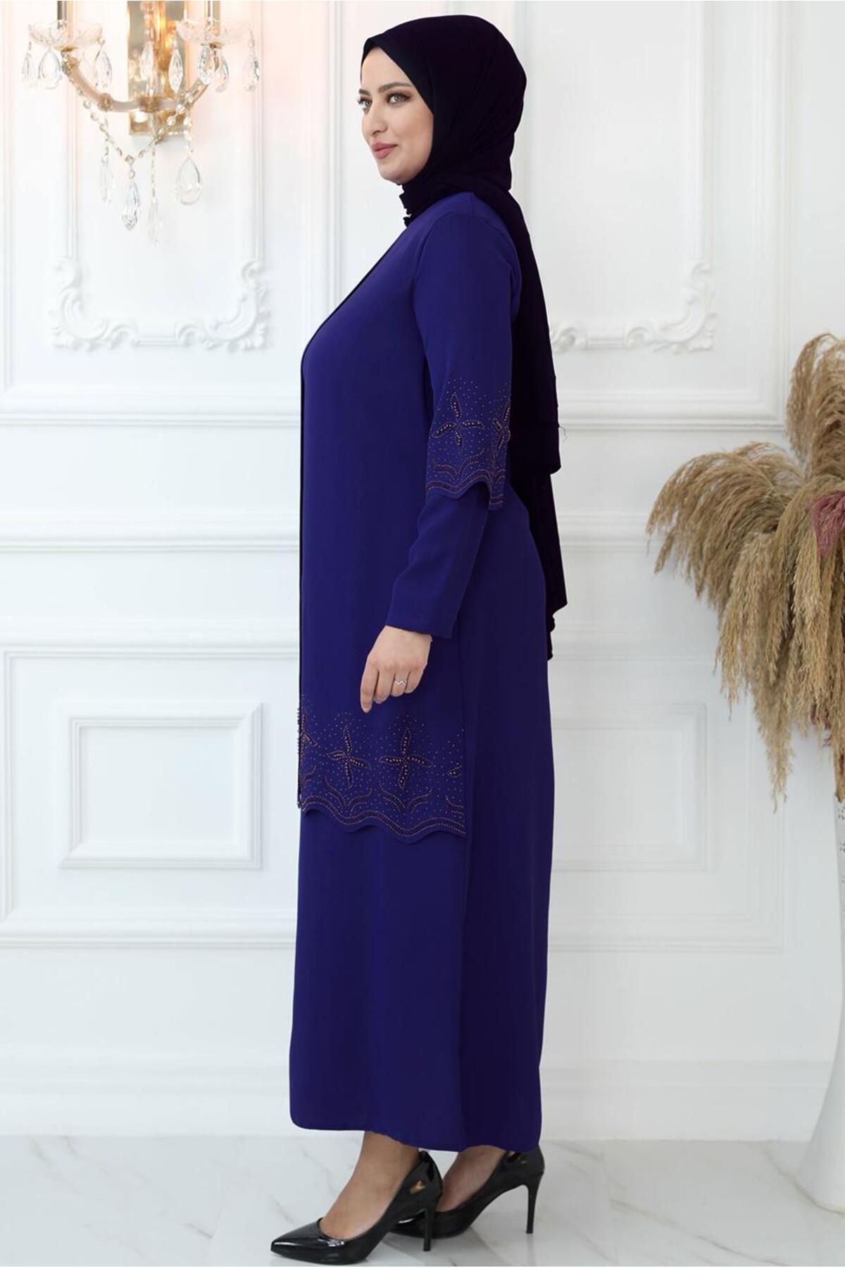 TRENDTESETTÜR-Purple Civert Stone Detailed Women's Evening Dress - T 1621 2