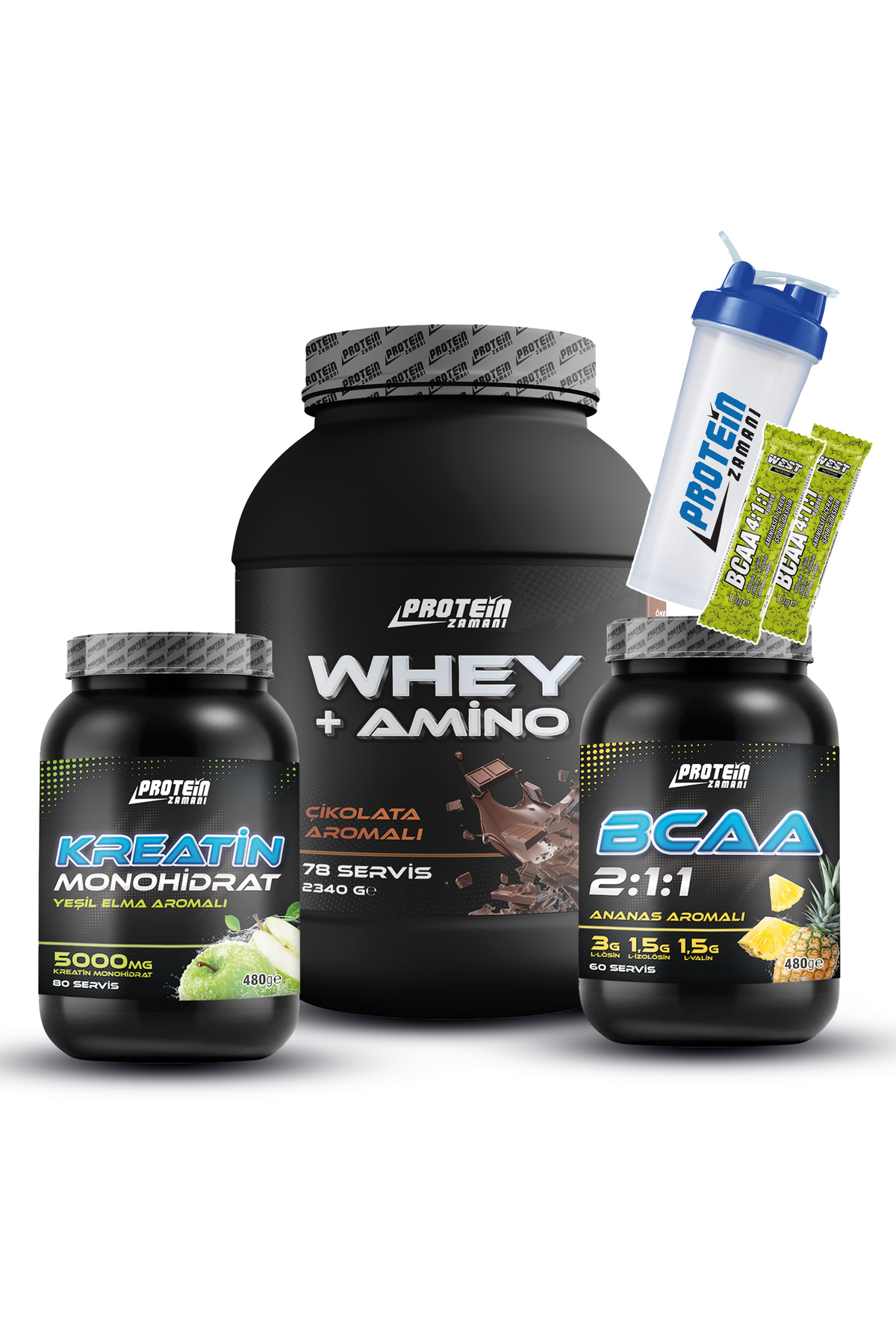 Protein Zamanı Whey Protein Powder 2340 Gram Chocolate Bcaa Creatine Monohydrate Pack