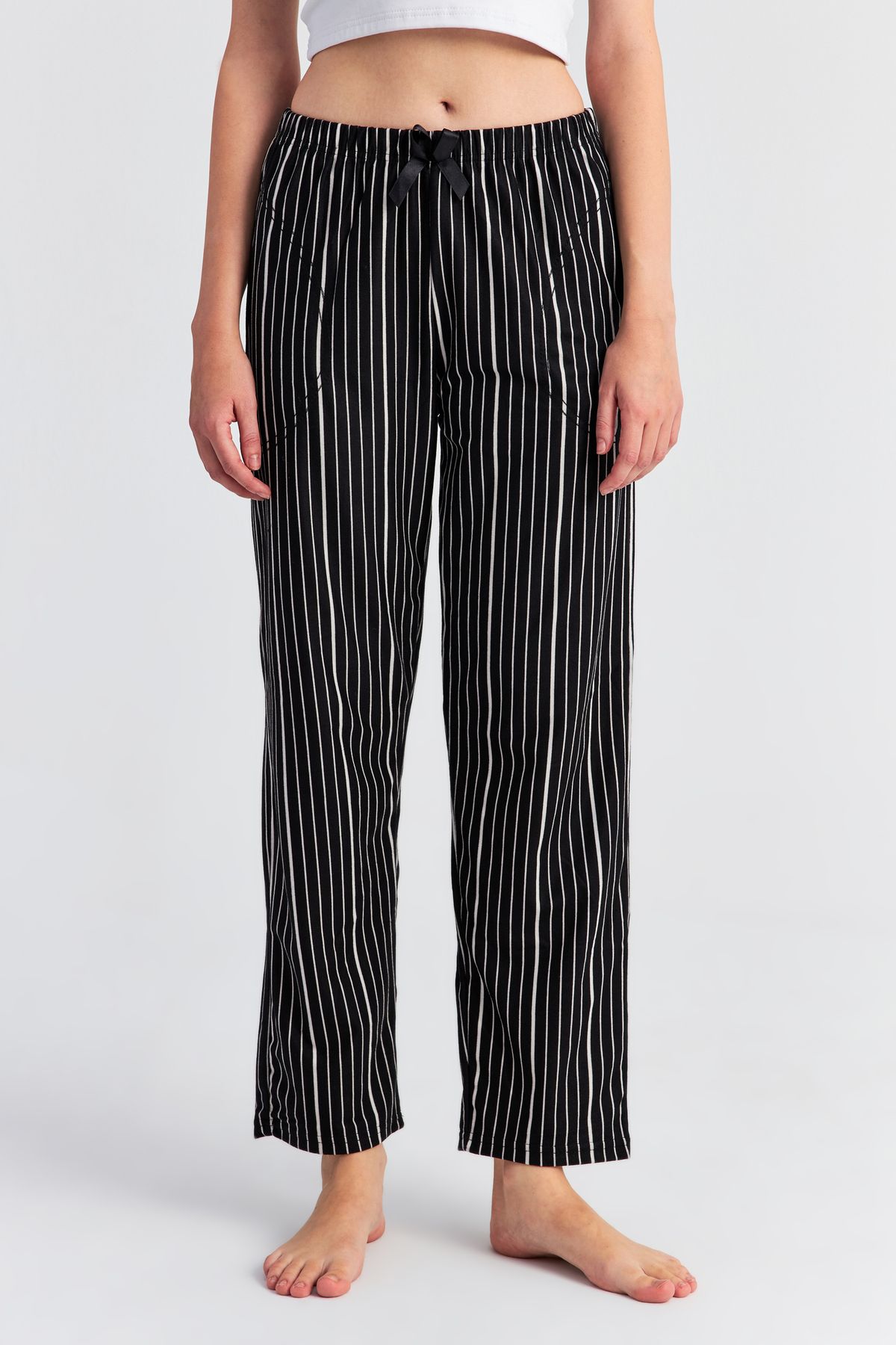 Ecrou-Women's Black Striped Suede Pajama Pants 3