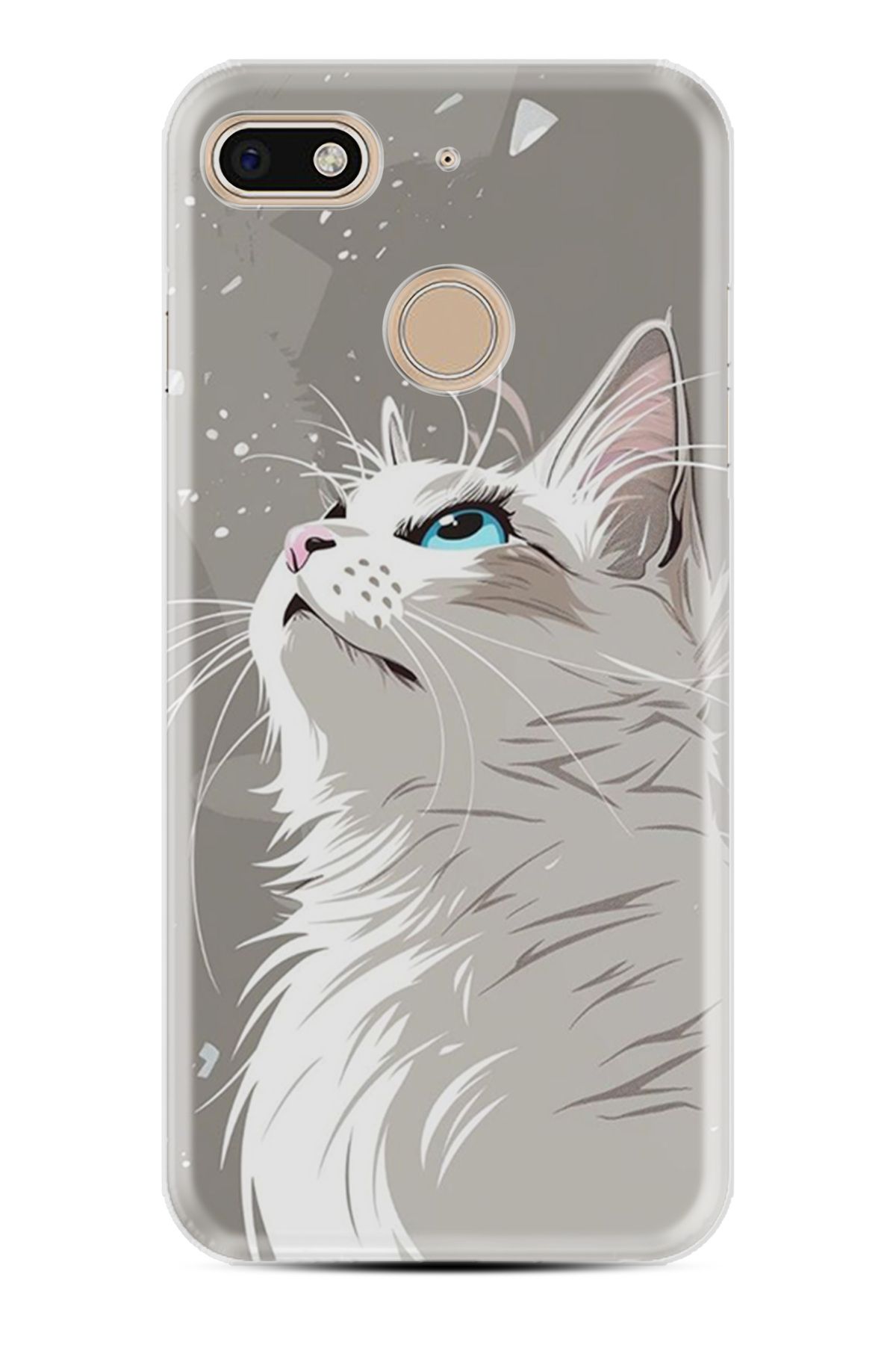 General Mobile GM8 GO Kılıf HD Resim Baskılı Beyaz Kedi StKd -061