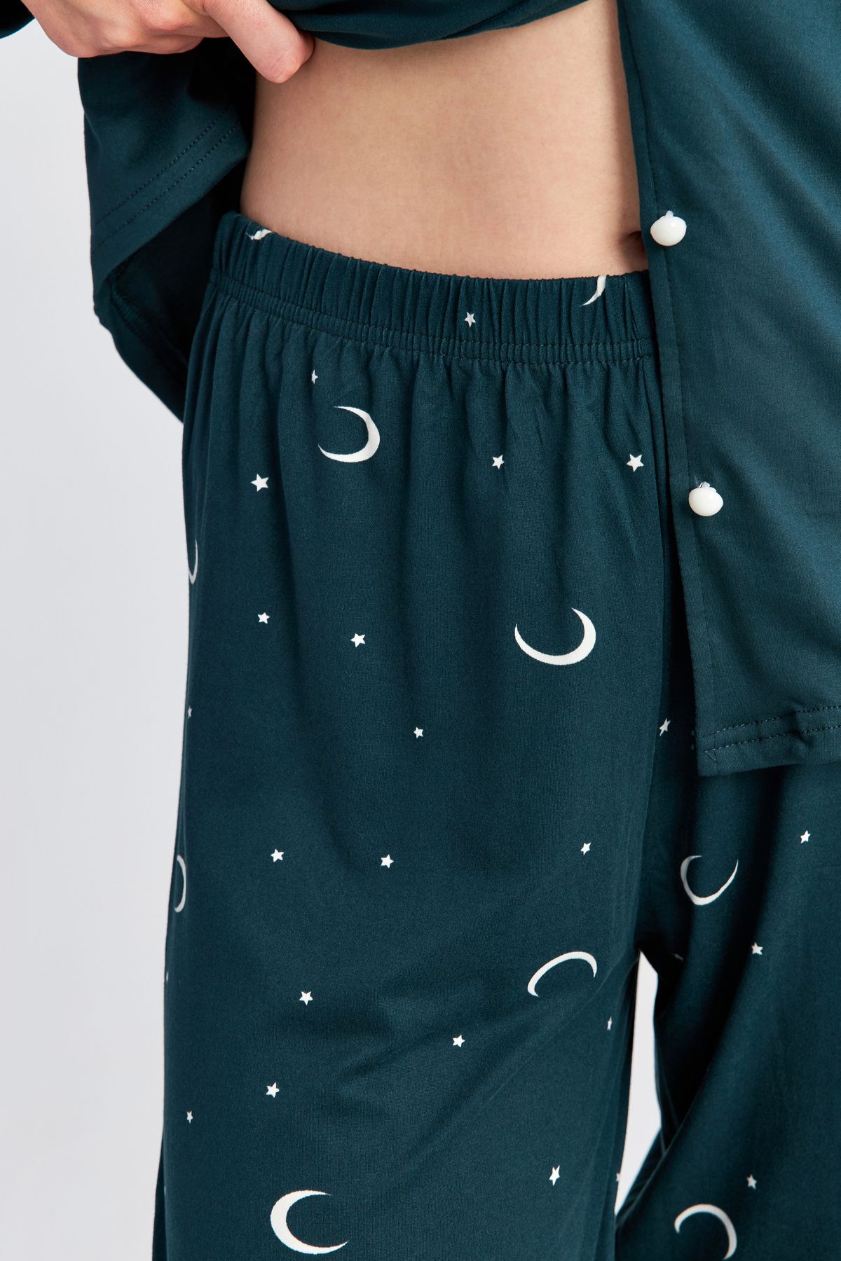 Ecrou-Women's Emerald Moon Star Baby Collar Trousers 2-Piece Pajama Set 5