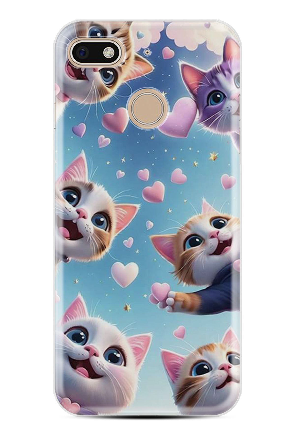General Mobile GM8 GO Kılıf HD Resim Baskılı Kalp ve Kedi StKd -035