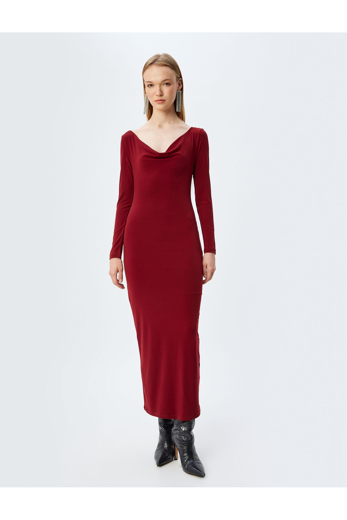 Koton-X Inji - Degaje Collar Midi φόρεμα με μακριά μανίκια και λεπτομέρεια στην πλάτη 3