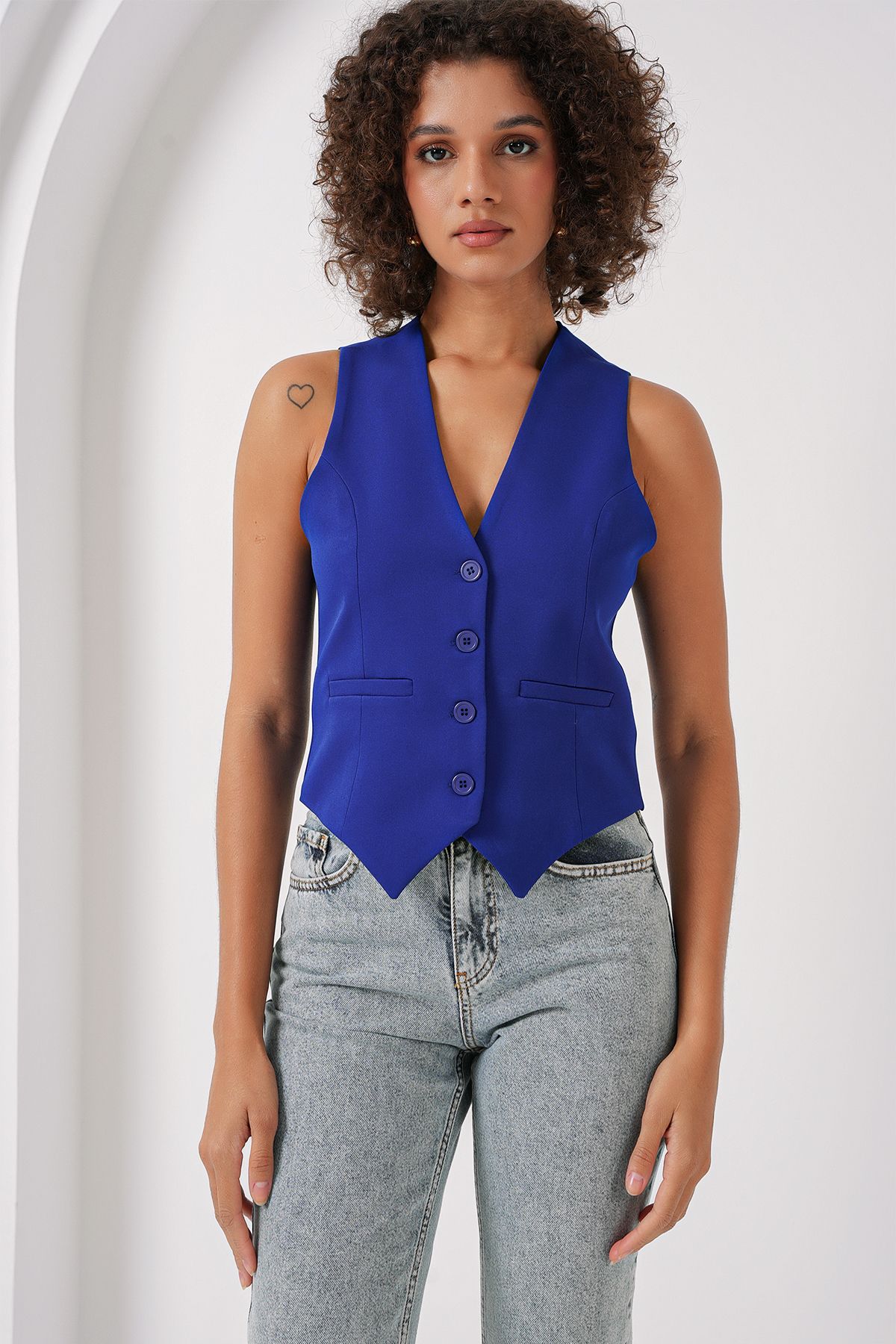 Bigdart-6796 Model Saks Color Vestă țesută scurtă 2