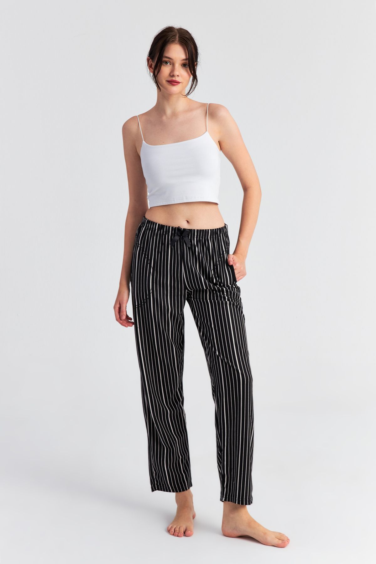 Ecrou-Women's Black Striped Suede Pajama Pants 2