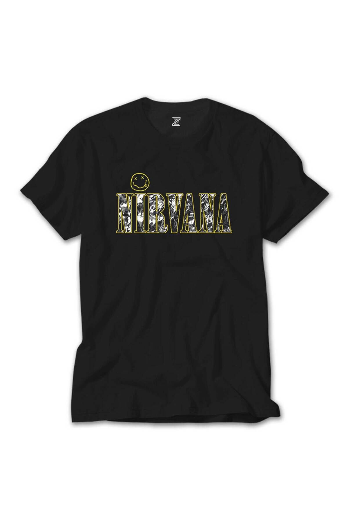 WAKHA Nirvana Logo ve Yazı Siyah Tişört
