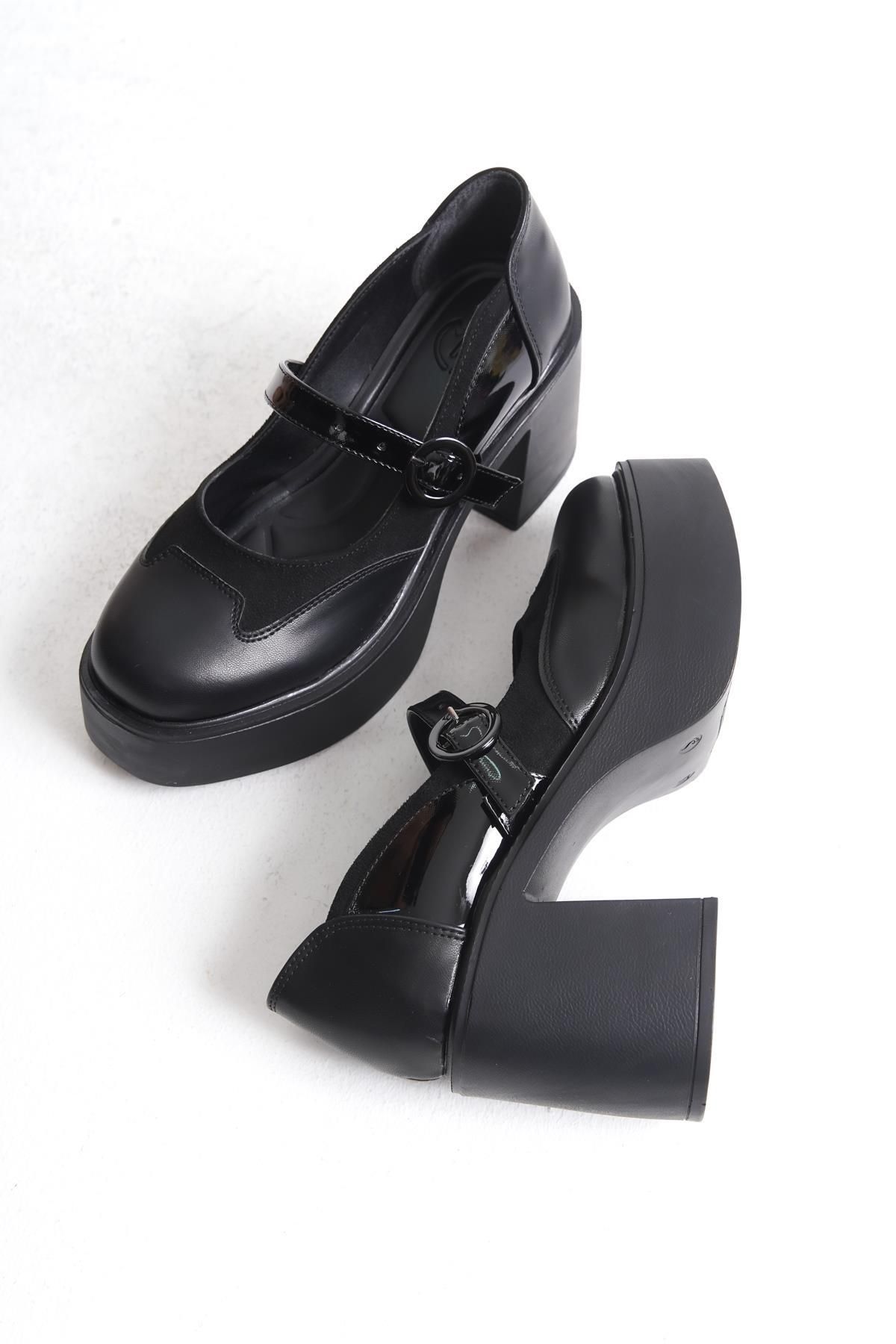 Modabuymus-Arja Black Mary Jane Strappy High Thick Platform Heeled Lightweight Casual Shoes 2