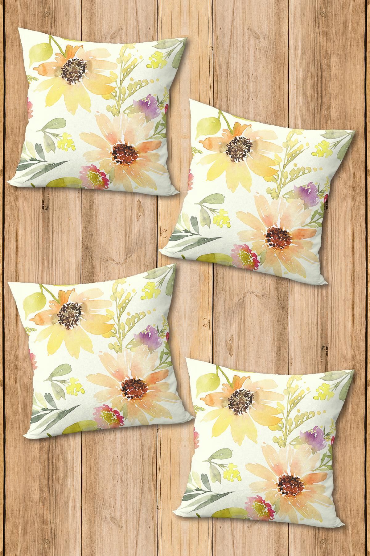 Doruklar Home Collection Set De Huse De Pernă Cu Imprimeu Dublu Față, Țesătură Strălucitoare, Model Modern, 4 Piese - 43 x 43