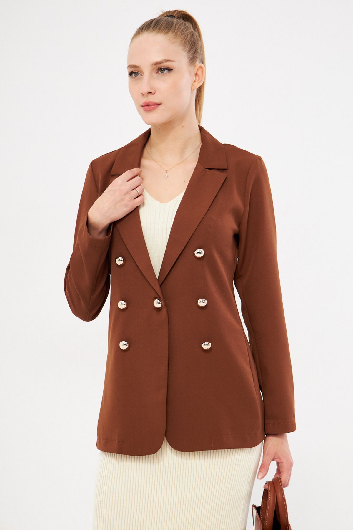 armonika-Women's Brown Buttoned Jacket Arm-20K 001151 3