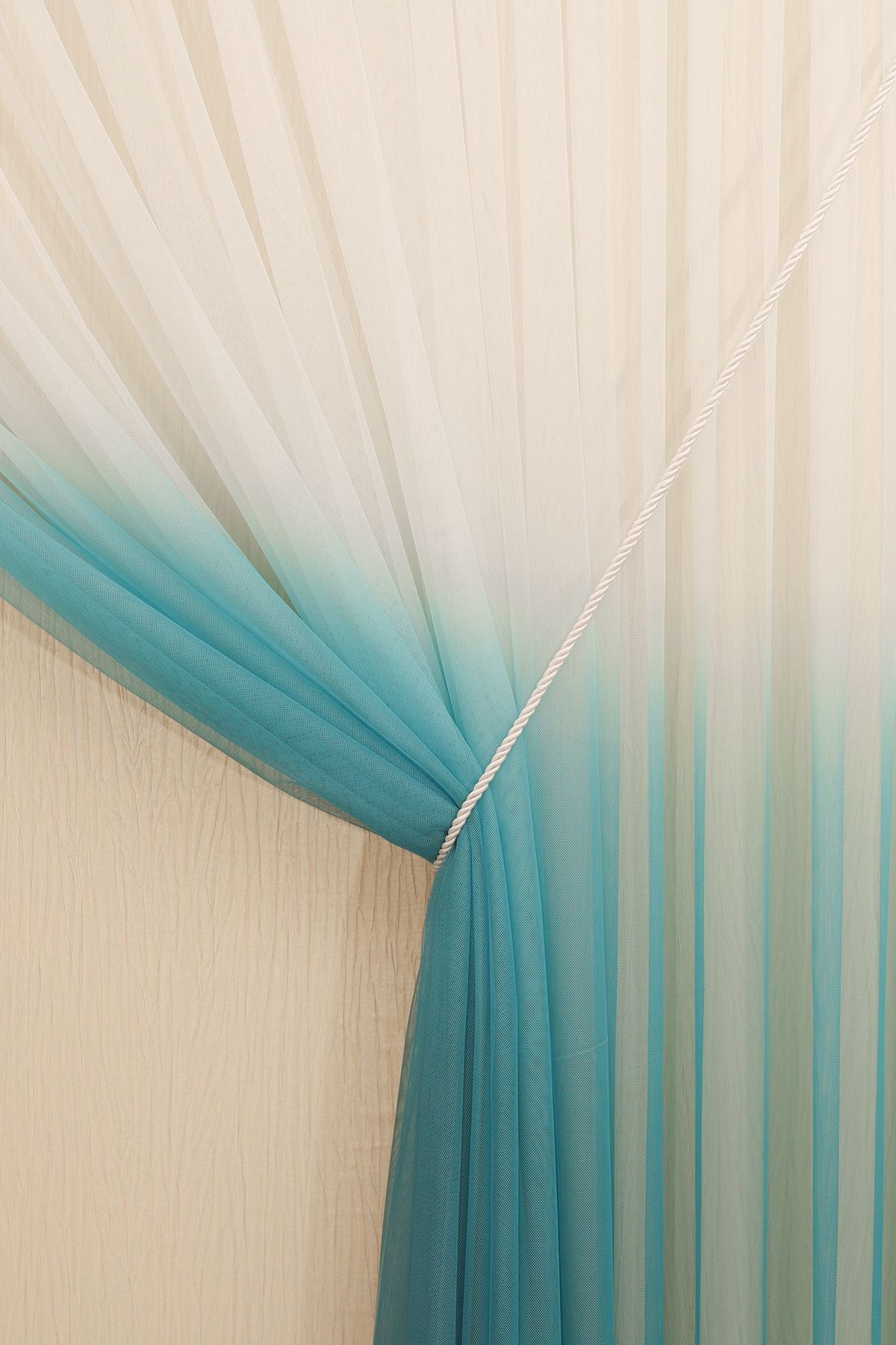 perhal perde ve halı-Gradient Color Transition Petrol Blue Skirts Embroidered 1-2 Sparse Pleat Rope Double Breasted Tulle Curtain 2