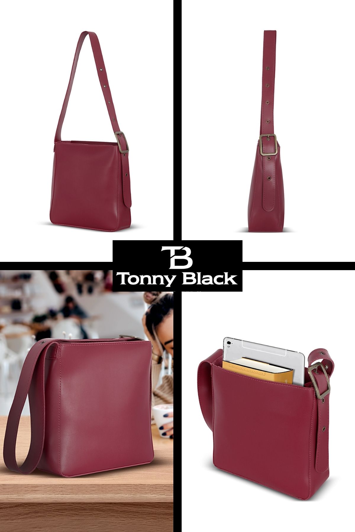 Tonny Black-Original Luxury Soft Leather Comfortable Single Compartment Zippered Adjustable Strap Handbag and Shoulder Bag 2