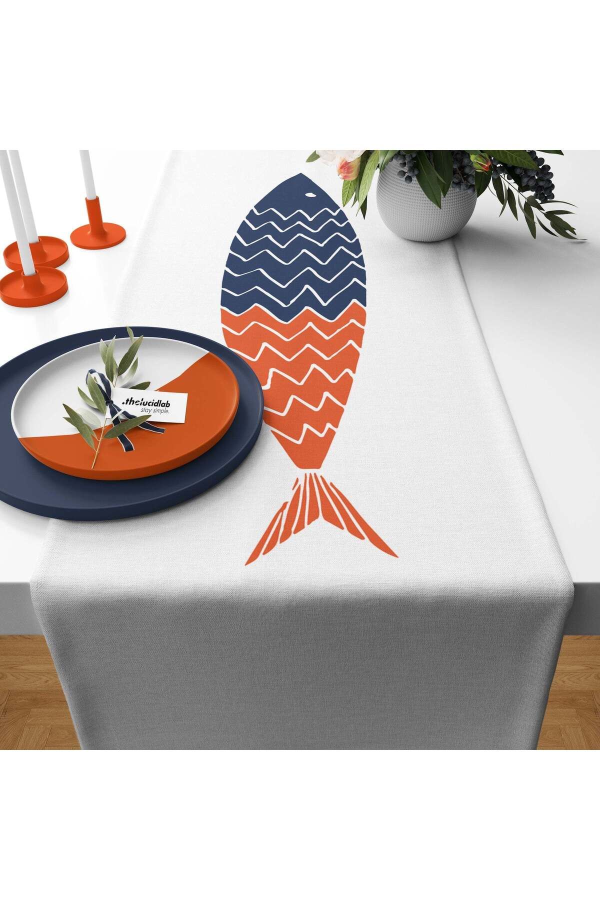 The Lucid Lab Blue & Orange a Fish Runner Örtü - 40 cm x 140 cm