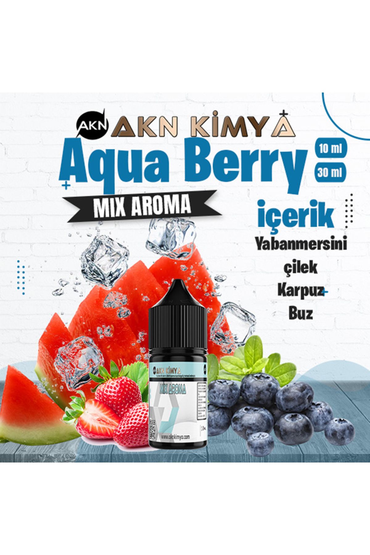 akn kimya Aquaberry Mix Aroma Yabanmersini Çilek Karpuz Buz Gıda Aroması 10 ml