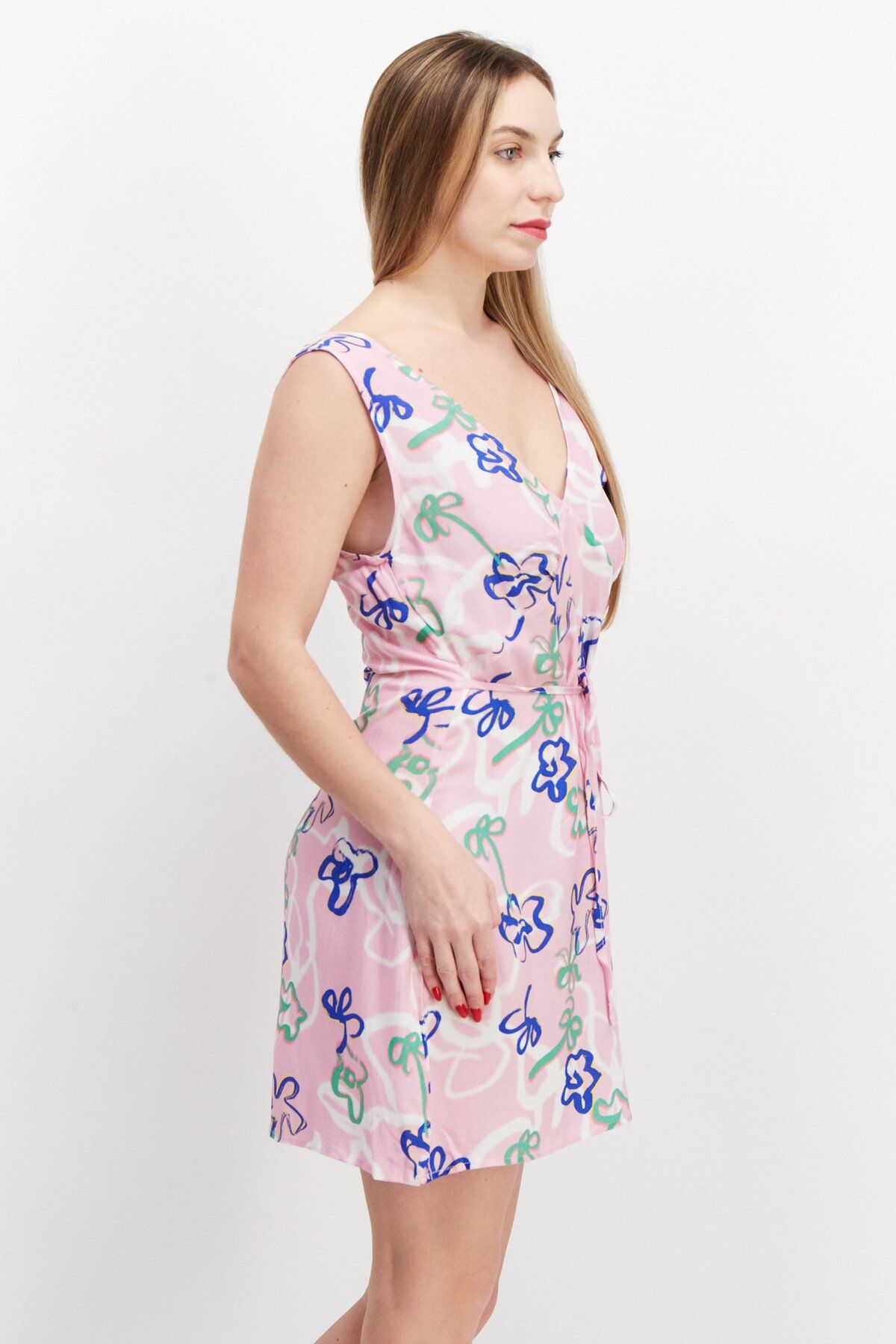 Misfit-Women Allover Printed Mini Dress, Pink Combo 2