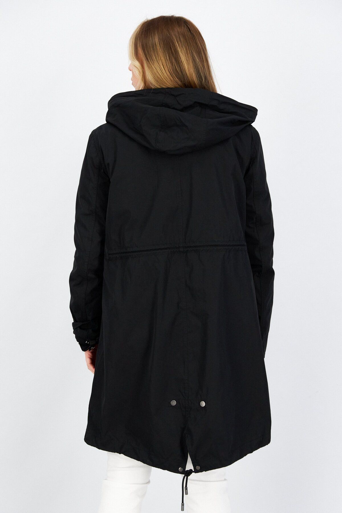 YS Army by Yves Salomon-Women Solid Hooded Parka Jacket, Black 2