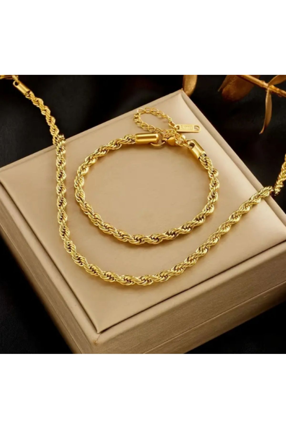 SE Jewellery Gold Burgu Model Zincir Bileklik Kolye Seti