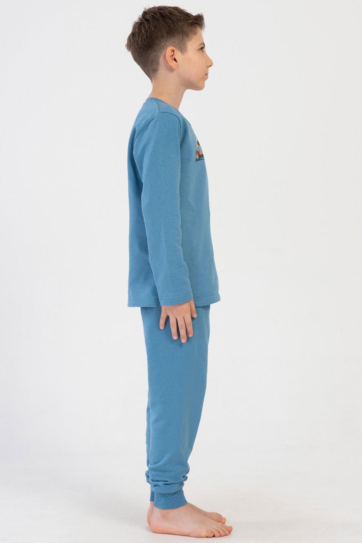 VİENETTA-Boy's 2 Thread Long Sleeve Blue Pajamas Suit C6T3N1O304 3