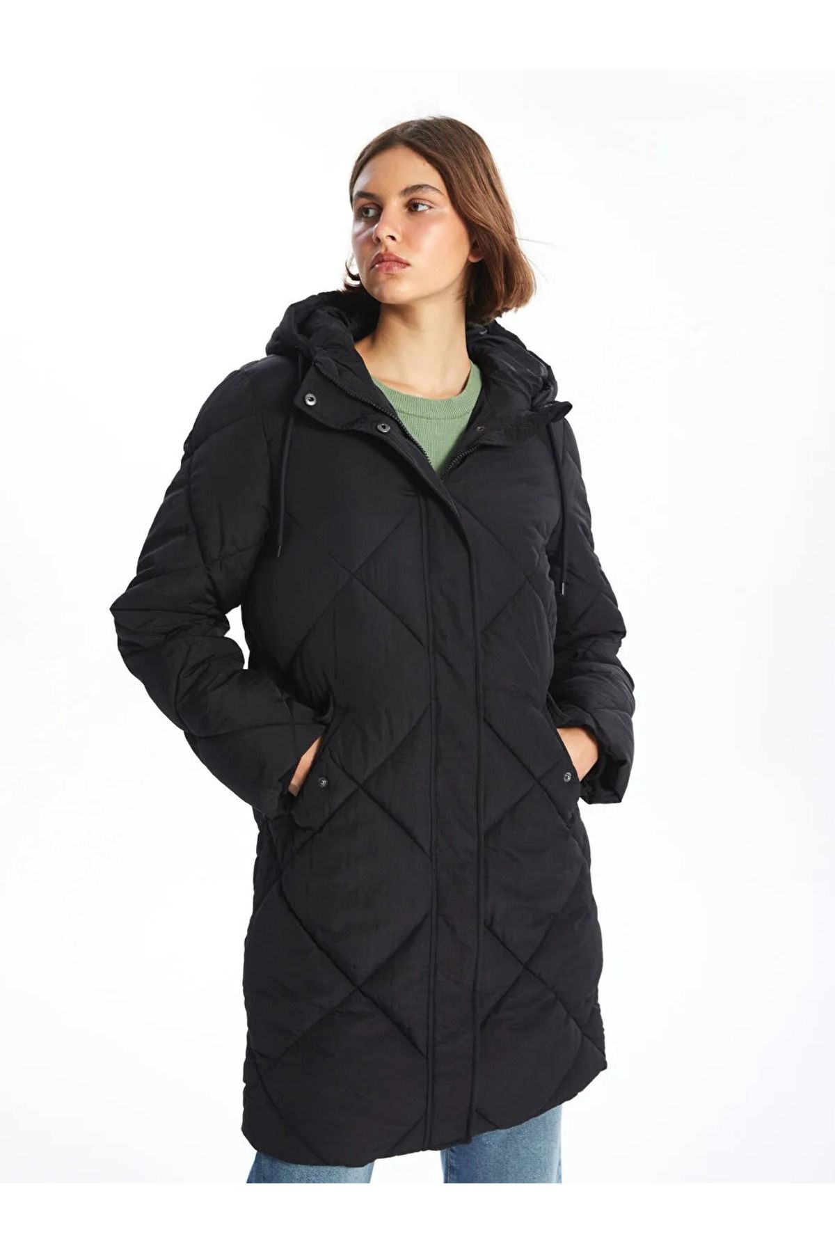 LC Waikiki-Lcw Vision New Black Hooded Quilted Women's Puffer Jacket 1