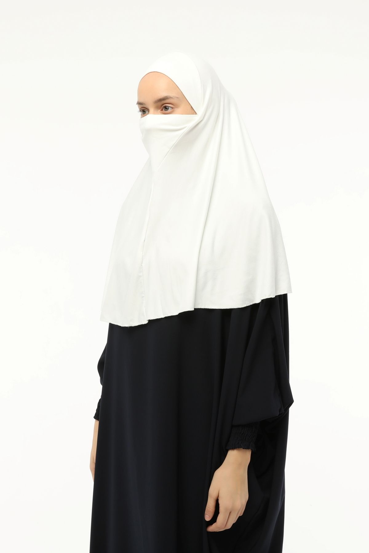 Altobeh-Eșarfă practică din voal cu turban gata făcută Hijab cu hijab - Sufleu de acoperire pentru rugăciune (XL) - Ecru 2