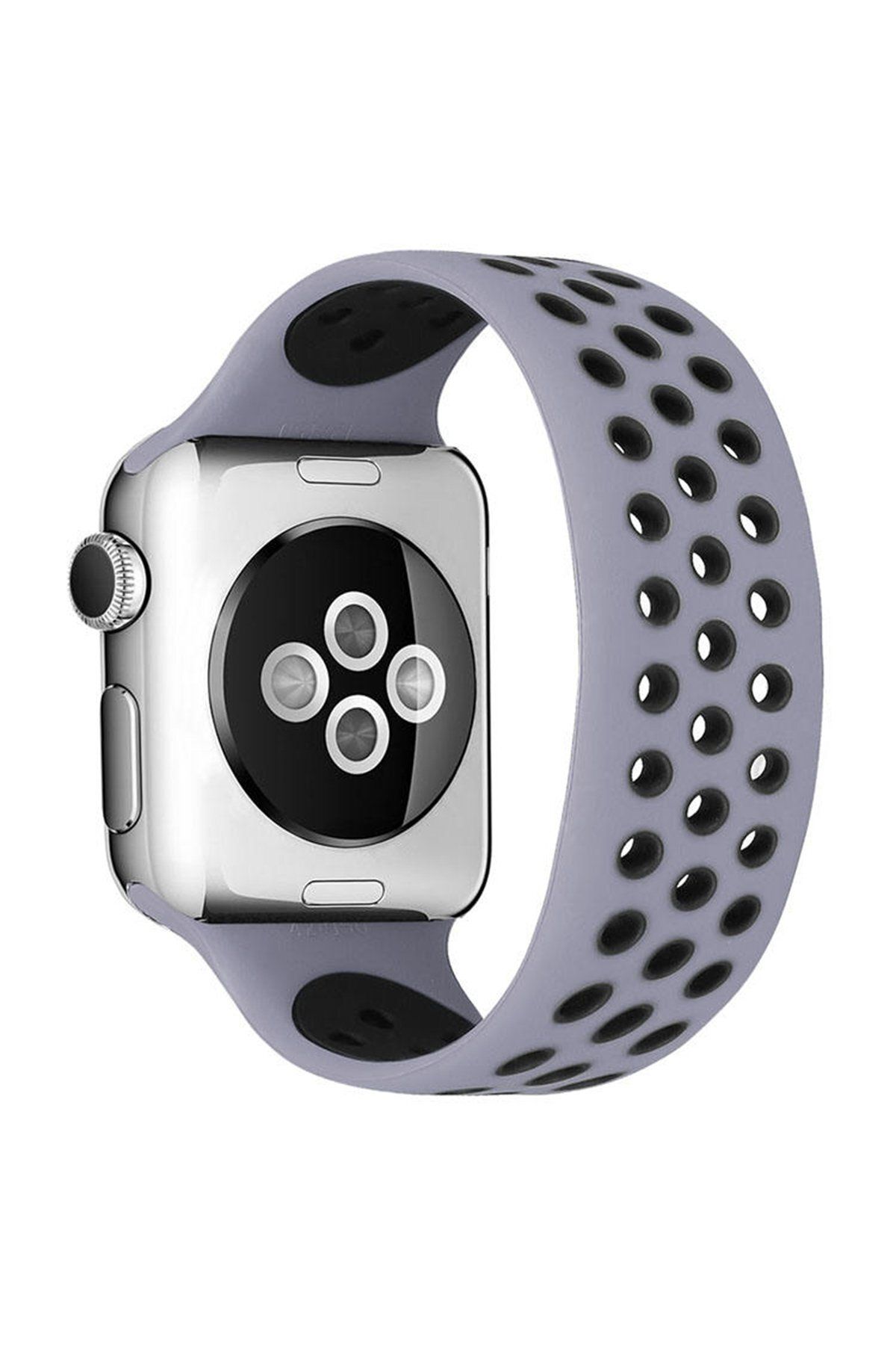 NewFace Apple Watch 45mm Ayarlı Delikli Silikon Kordon - Gri-Siyah GLSTD