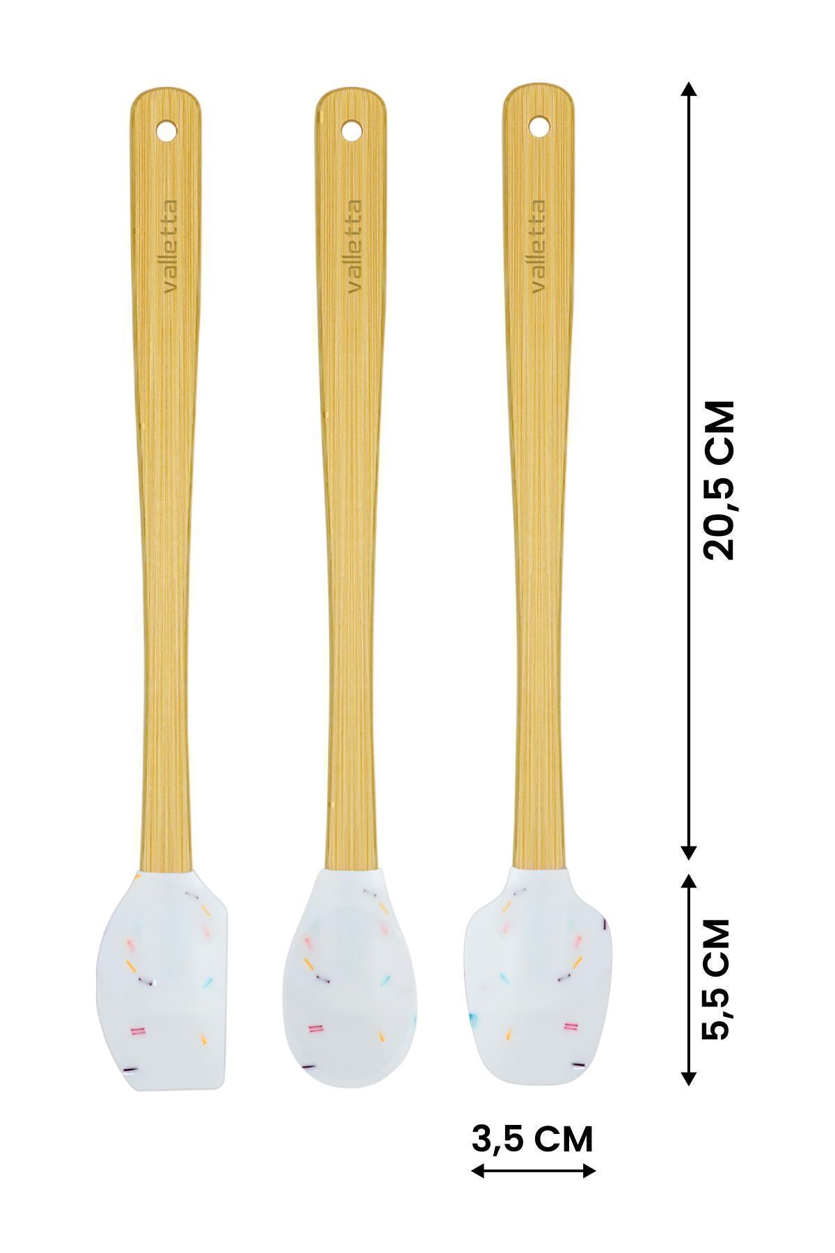 valletta-Indigo Bamboo Silicone Spatula - Set of 3 White Spots, Long 26 cm 2